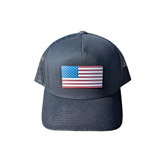 USA Flag, Yupoong 6506 Adult 5-Panel Retro Trucker Cap